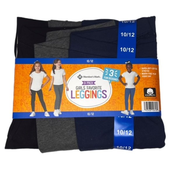 Members Mark Other - Members Mark 3-Pack Girls Favorite Leggings Black, Navy,  and Gray Size 10/12